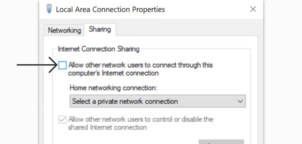 Allow other network users to use this computer's Internet connection